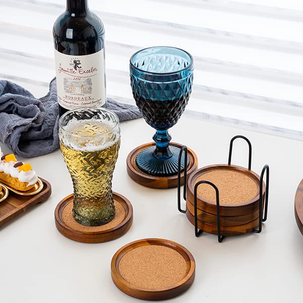 Acacia Wood Cork Coasters with Holder (6 Count)