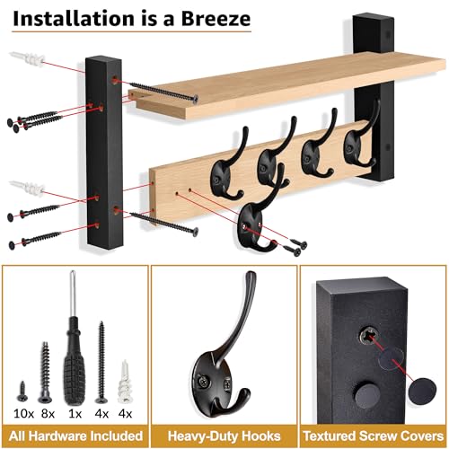 Coat Rack Wall Mount with Shelf