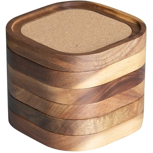 Acacia Wood Coasters for Drinks (6 Count)