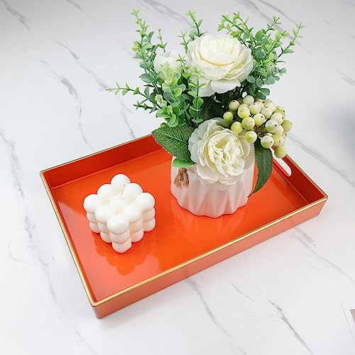 Orange Bathroom Vanity Tray with Handles for Dresser Tops