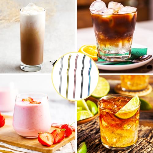 Reusable Stainless Steel Drinking Wavy Colorful Straws