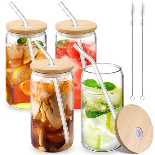 Glass Cups with Lid and Straw (4 Count)
