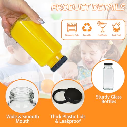 6 Pack 8oz Glass Juice Bottles with Lids