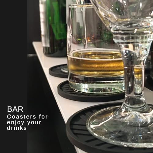 Black Coasters Set of 6 with Gold Holder