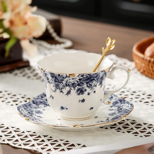 Country Roses Bone China Tea Cup and Saucer Set (3 Count)