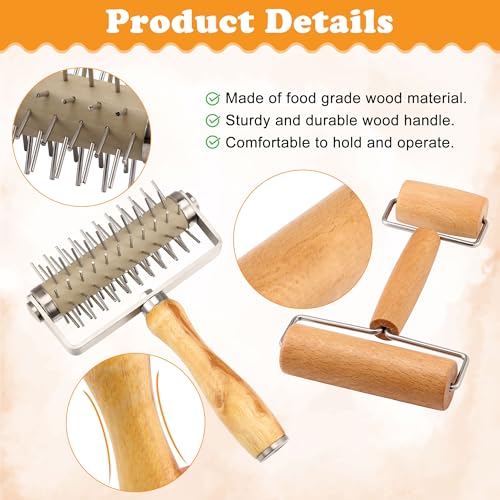 2 Packs Pizza Dough Roller & Dough Docker Kit Wooden Rolling Pin for Baking (2 Count)
