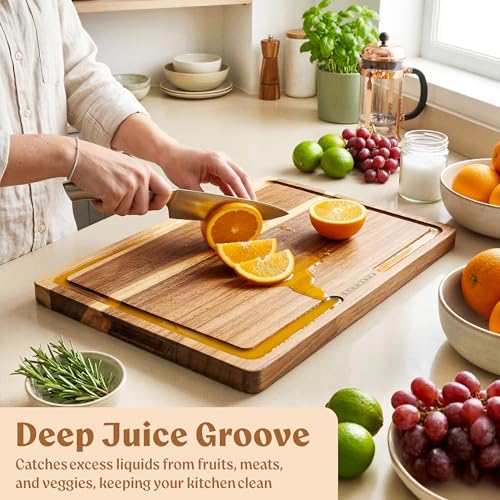 Acacia Wood Cutting Boards for Kitchen Set of 3 (3 Count)