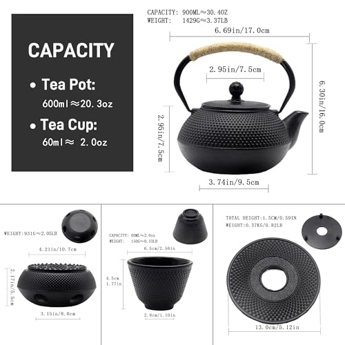 30.4oz Small Cast Iron Teapot Set with Candle Warmer
