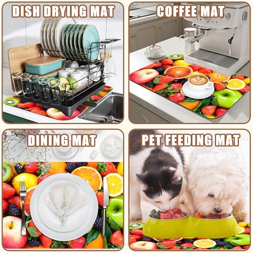 Fresh Fruits Dish Drying Mat for Kitchen Counter Coffee Bar Mat Hide Stain Absorbent Non