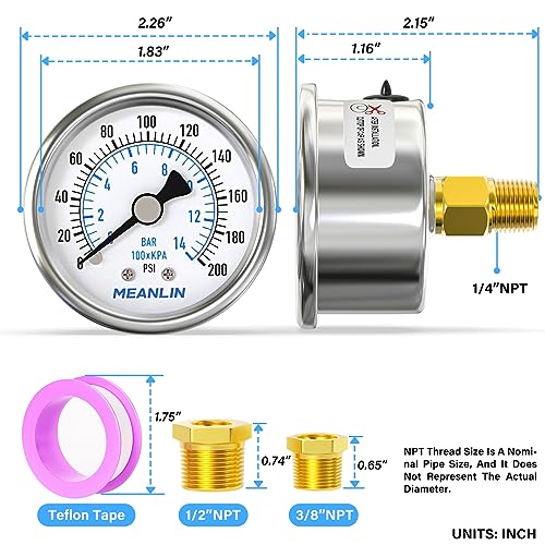 0~200Psi Dry Pressure Gauge Stainless Steel 1