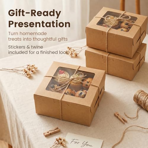 6x6x3Inch Cupcake Boxes with Window (50 Count)