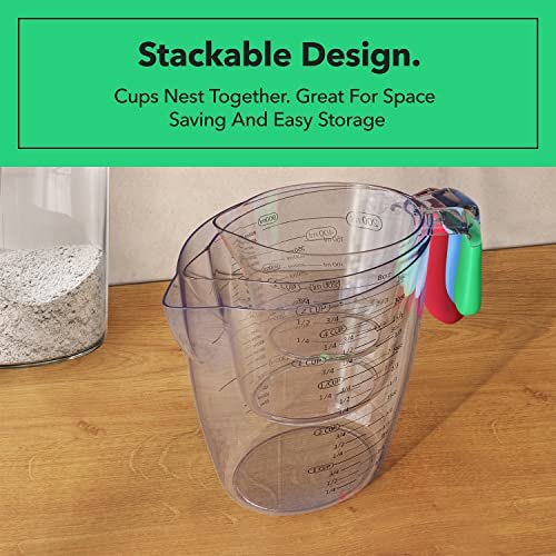 3 Piece Plastic Measuring Cups Set BPA Free Stackable Measuring Cups