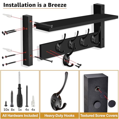 Coat Rack Wall Mount with Shelf