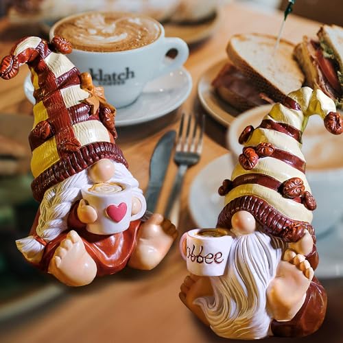 2PCS Coffee Gnomes FigurinesFigurines Mother's Day Decorations Kitchen Shelf Decor Tiered Tray Table Ornament Coffee Bar Accessories Decor Elfs Statue Cute Resin Housewarming Gifts for Women (2 Count)