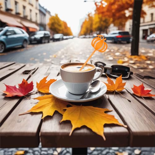 30 Pcs Fall Swizzle Sticks Plastic Coffee and Cocktail Stirrers Thanksgiving Wedding Drink Stirrers Cocktail Mixers for fall Autumn Party Tea Coffee Bar Decoration