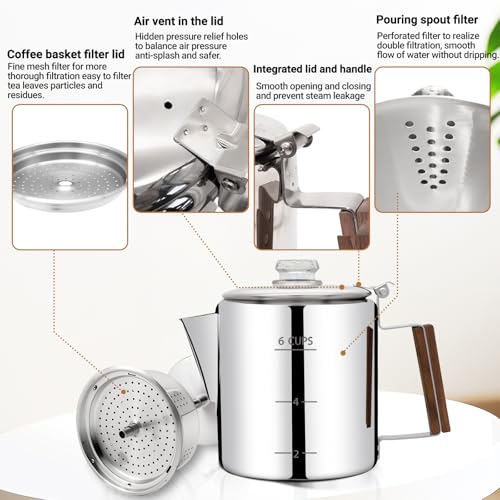 No Coating 6 Cup Percolator Coffee Pot 304 Stainless Steel