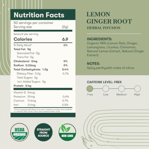 Estates Organic Lemon Ginger Root Tea for Digestion & Immunity (50 Count)