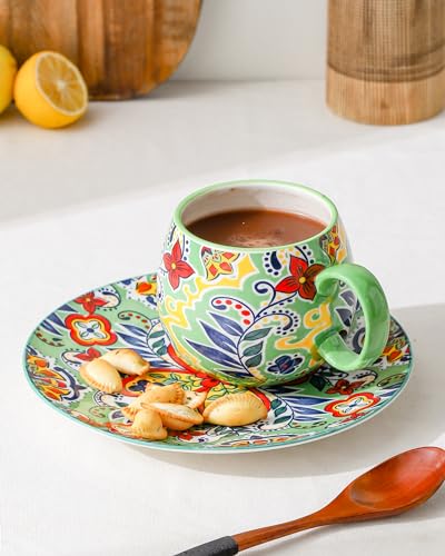 Large Boho Ceramic Coffee Mugs Set of 6