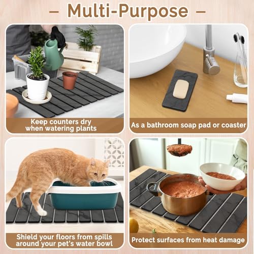 Large Stone Dish Drying Mat for Kitchen Counter (2 Count)