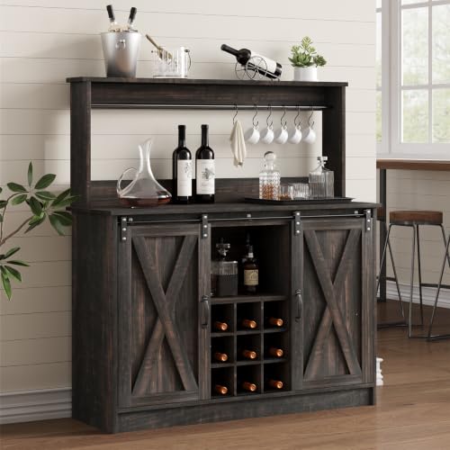 47" Farmhouse Coffee Bar Cabinet with Storage Hutch