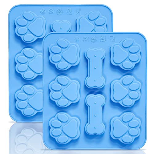 2 Pack Silicone Molds with Puppy Dog Paw and Bone Shaped 2 in 1