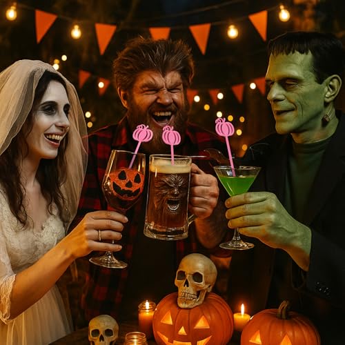 30 Pcs Halloween Swizzle Sticks Pink Pumpkin Fall Drink Stirrers