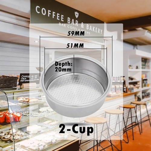 51mm Stainless Steel Coffee Filter Double Layer Filter Basket Stainless Steel Portafilter Basket Espresso Handle Compatible for Portafilter Coffee Machine