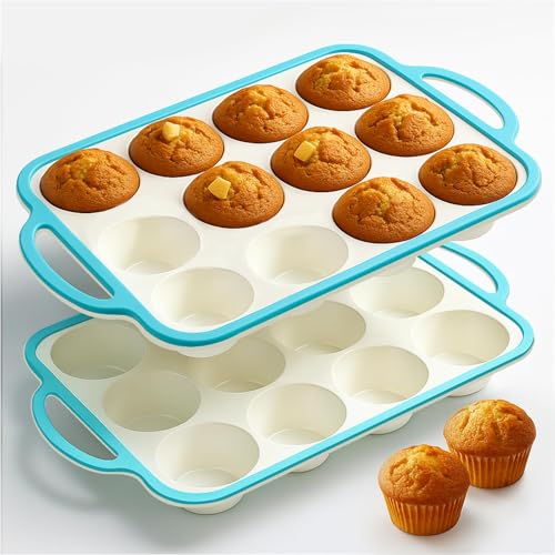 Silicone Muffin Pans for Baking 2 Pack