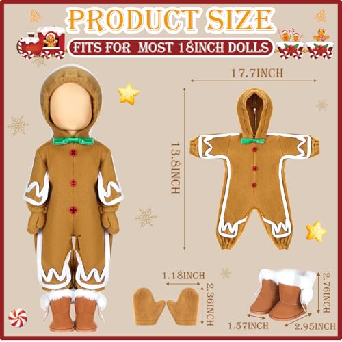 1 Sets Christmas Doll Clothes 18 Inch Gingerbread Man for 18 Inch Doll Costume Outfits Accessories Xmas Gifts (2 Count)