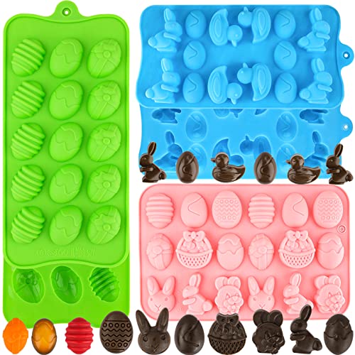 Easter Egg Silicone Mold for Chocolate 5 Packs Egg Shaped Mold Baking Pan for Easter Party Hot Chocolate Bombs Fondant Candy Jelly Dome Mousse Cake Topper Making (75 Count)