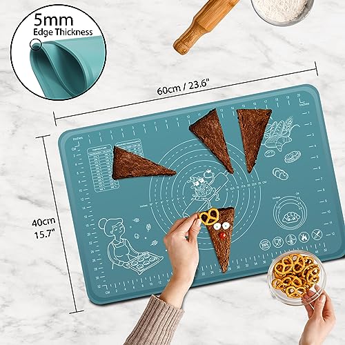 Silicone Pastry Mat 24" x 16" Extra Thick Non Stick Baking Mat with Measurements and Edge Heightening