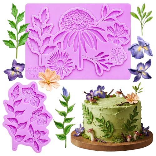 Flower Chocolate Mold Daisy Leaf Silicone Mold for Cake Decorating (2 Count)