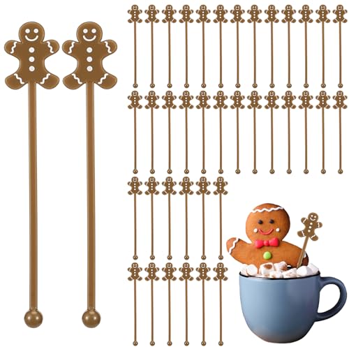 30 Pcs Christmas Drink Stirrers Gingerbread Man Stir Sticks (30 Count)