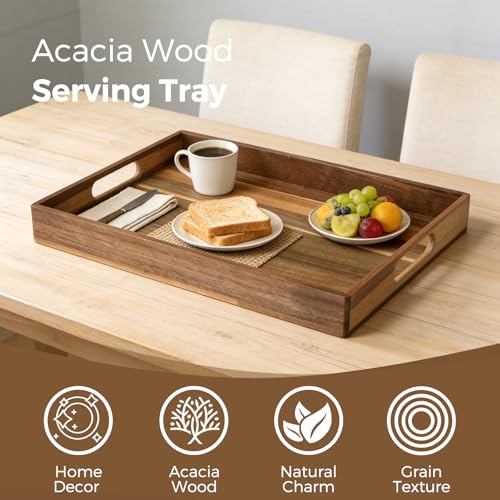 Acacia Wood Serving Tray with Handles
