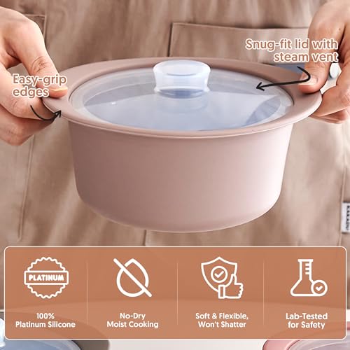 40oz Platinum Silicone Microwave Steamer Pot with Handle & Lid