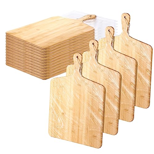 12 Packs 17 x 13 Inch Wooden Bamboo Cutting Board Set with Handles Large Kitchen Serving Plain Chopping Board Bulk Gifts for Mom for Vegetables Meat Pizza Cheese Fruit Bread (12 Count)