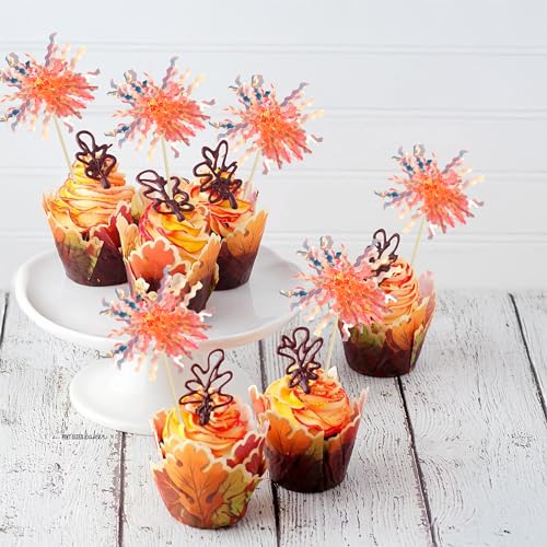 30Pcs Foil Firework Cupcake Toppers Sparkle Tinsel Cake Toppers Tinsel Drink Cake Decoration Cocktail Picks for Birthday Wedding Graduation Party Supplies Orange (30 Count)