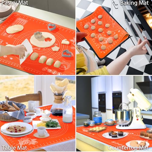 Silicone Baking Mat 28" x 20" Extra Thickness Dough Rolling Mat with Measurements and Edge Heightening
