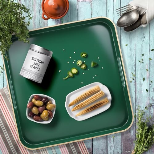 Green Square Decorative Tray with Handles