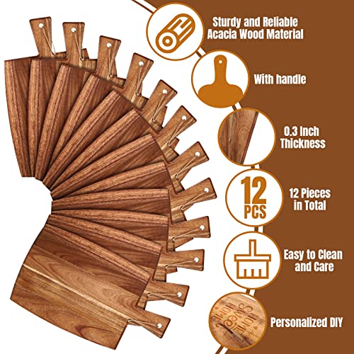 12 Packs Wooden Cutting Board Set with Handles Large Kitchen Serving Plain Chopping Board Bulk Gifts for Mom for Vegetables Meat Pizza Cheese Fruit Bread (12 Count)
