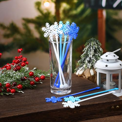 30 Pcs Christmas Drink Stirrers Blue Snowflake Stir Sticks
