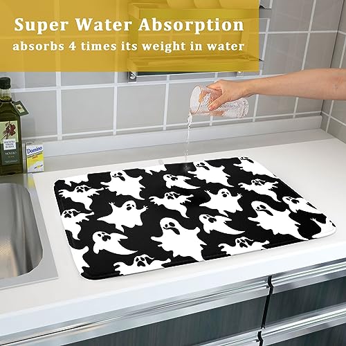 Halloween Bat Ghosts Dish Drying Mat for Kitchen Counter