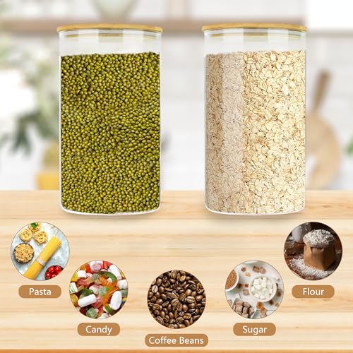 Large Glass Cereal Containers Storage with Airtight Bamboo Lids