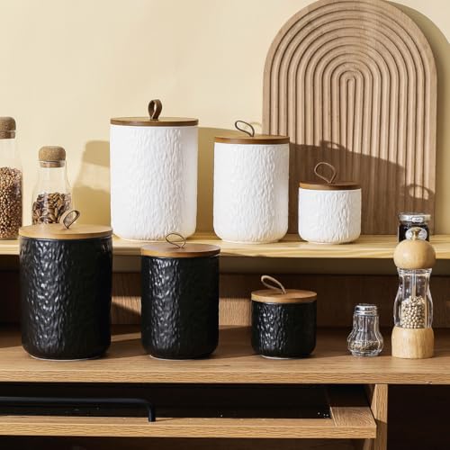 Black White Ceramic Coffee Canister Tea Canister with Seal Wood Lid (3 Count)