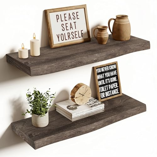 Wood Floating Shelves Live Edge 24” Set of 2 (2 Count)