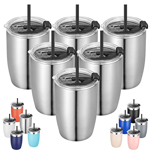 Stainless Steel 12 oz Tumblers bulk Vacuum Insulated Double Wall Travel Tumbler with Lid and Straw Reusable Tumbler (6 Count)