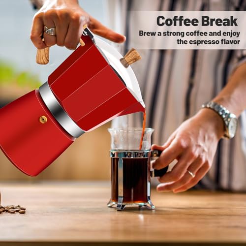 12 Cup Aluminum Moka Pot Classic Stovetop Espresso Coffee Maker 600ml 20oz Coffeemaker Percolator Mocha Pot Greca Coffee Maker Cafe Makers for Italian and Cuban Café Brewing Red