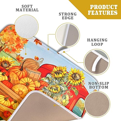 Autumn Pumpkin Red Truck Dish Drying Mat for Kitchen Counter