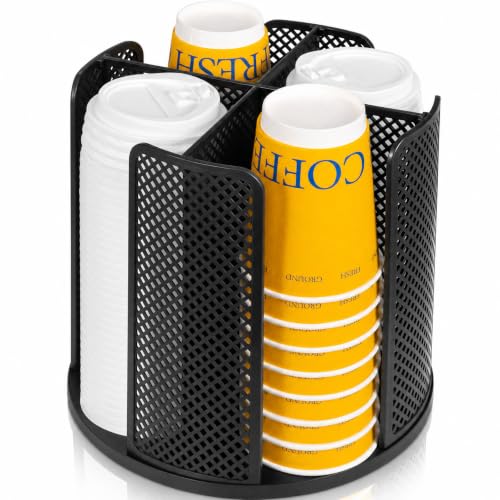 4 Compartment Rotating Paper Cup Holder & Coffee Cup Lid Storage Dispenser