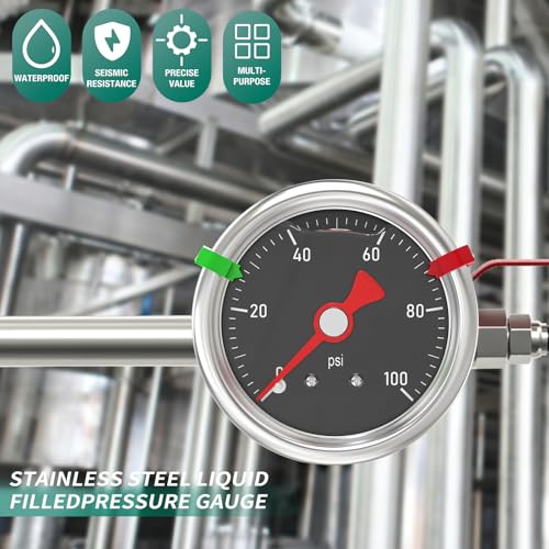0 100PSI Stainless Steel Glycerin Filled Pressure Gauge 1.5" Black Dial Size